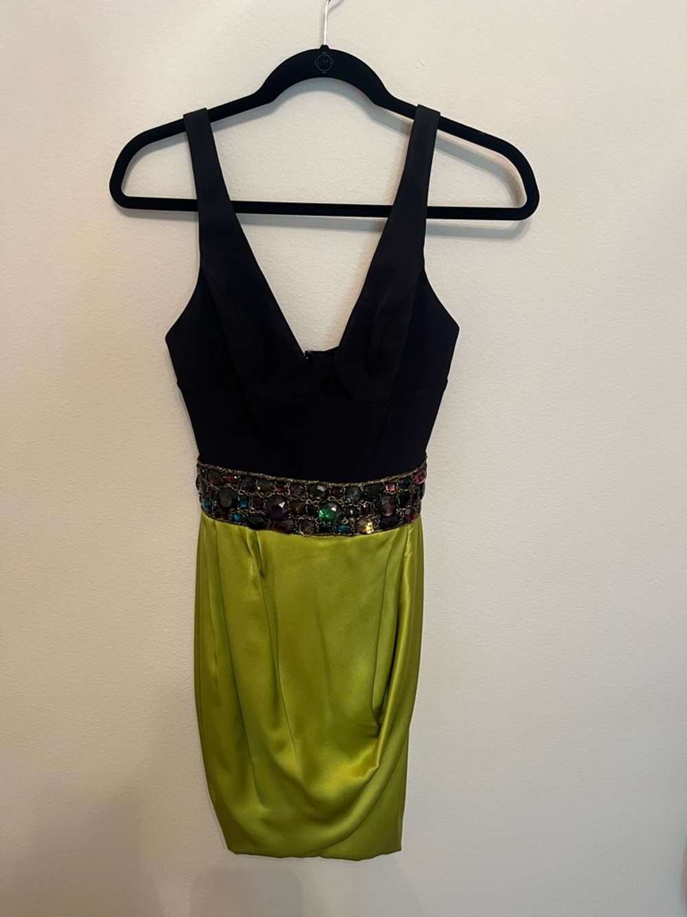 Bejeweled Black & Lime Green Sleeveless Waist Dress